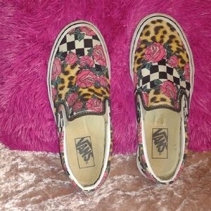 Vans Women's Floral Leopard Checkerboard Slip-Ons